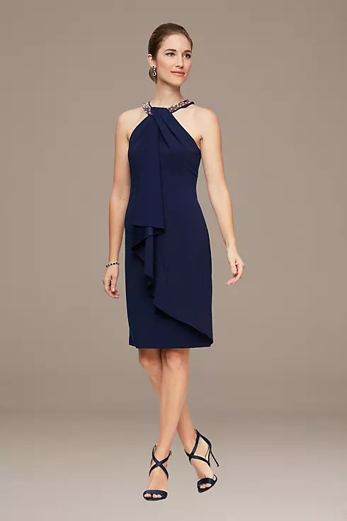 Short Jewel Halter Dress with Cascade Ruffle Skirt Image 1