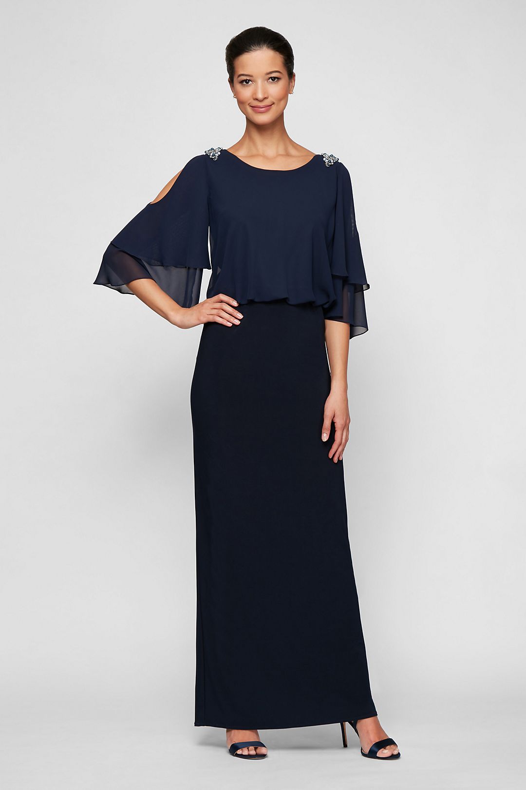 Tiered Cold Shoulder Blouson Dress and Capelet Image 3