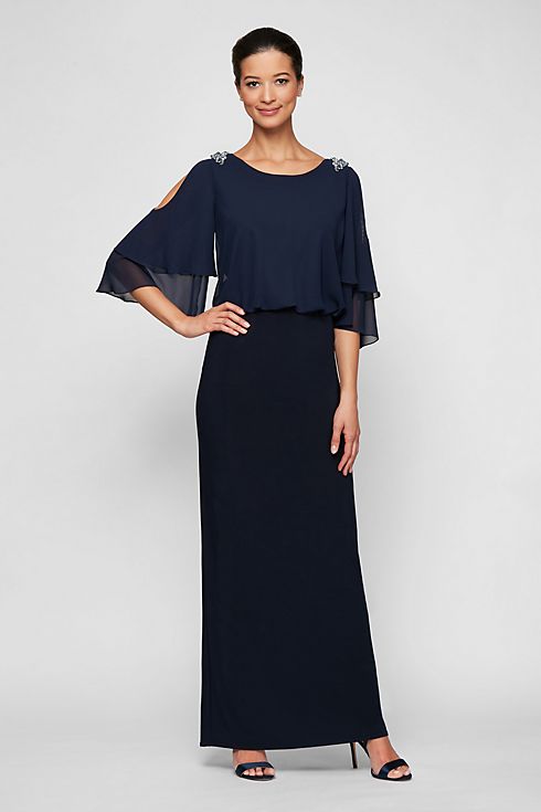 Tiered Cold Shoulder Blouson Dress and Capelet Image