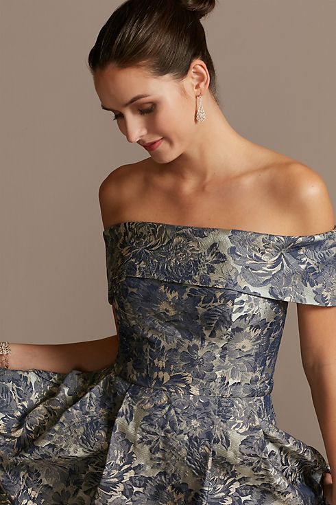 Off the Shoulder Fold Floral Jacquard Gown Image 3
