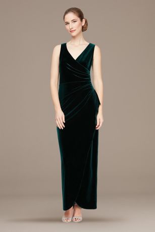 david's bridal green velvet dress