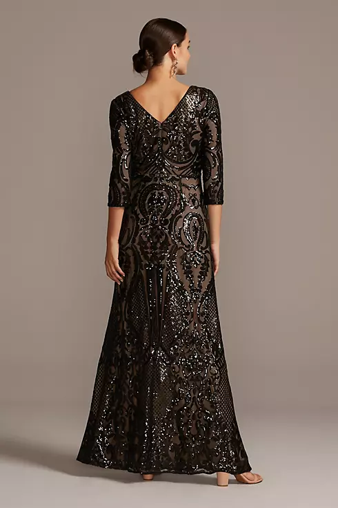 Sequin Brocade Embellished 3/4 Sleeve Dress Image 2