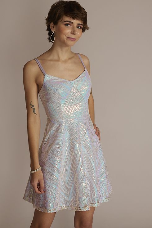 Short Iridescent Sequin A-Line Dress