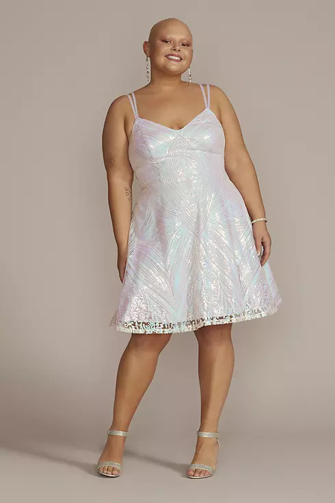 Short Iridescent Sequin A-Line Dress Image 1