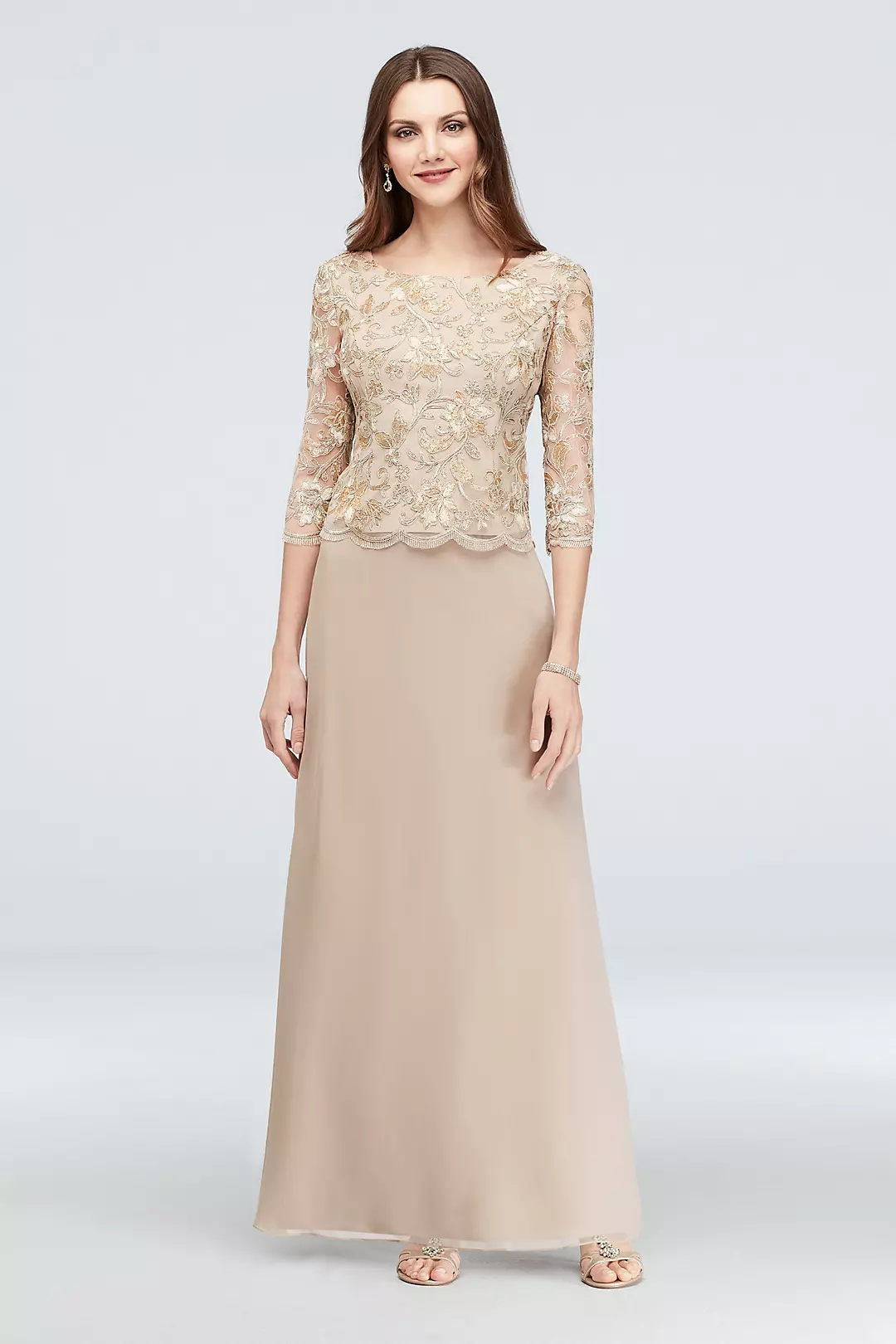 Filigree Lace and Tulle Long Soft Petite Gown Image