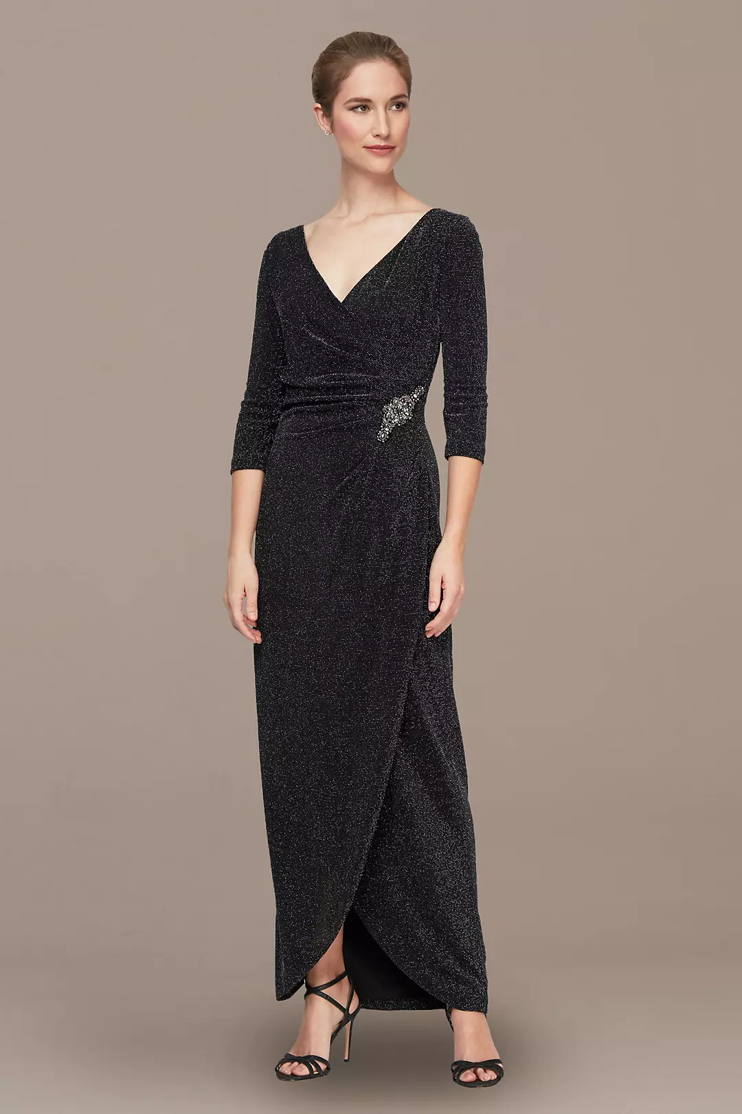 Metallic Knit Petite Tulip Gown with Beaded Hip Image