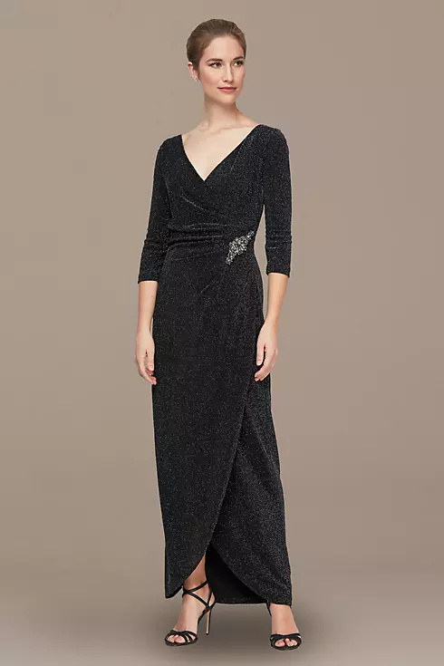 Metallic Knit Petite Tulip Gown with Beaded Hip Image 1