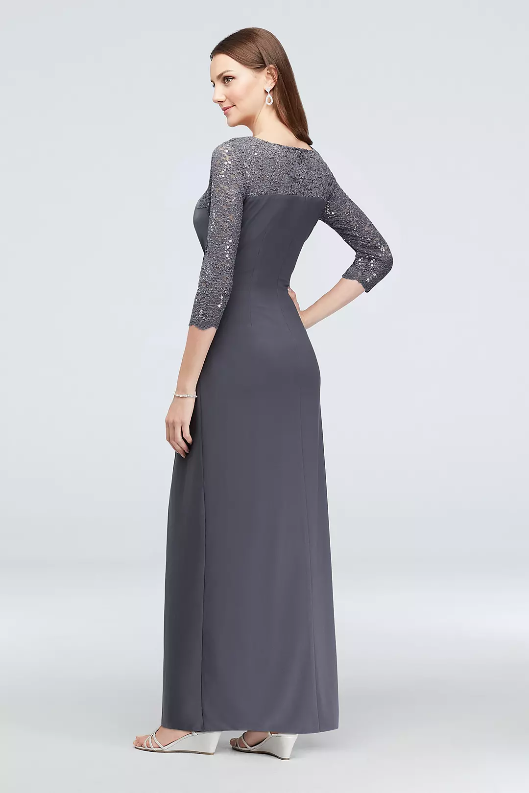 3/4-Sleeve Sequin Lace and Ruched Jersey Gown Image 2