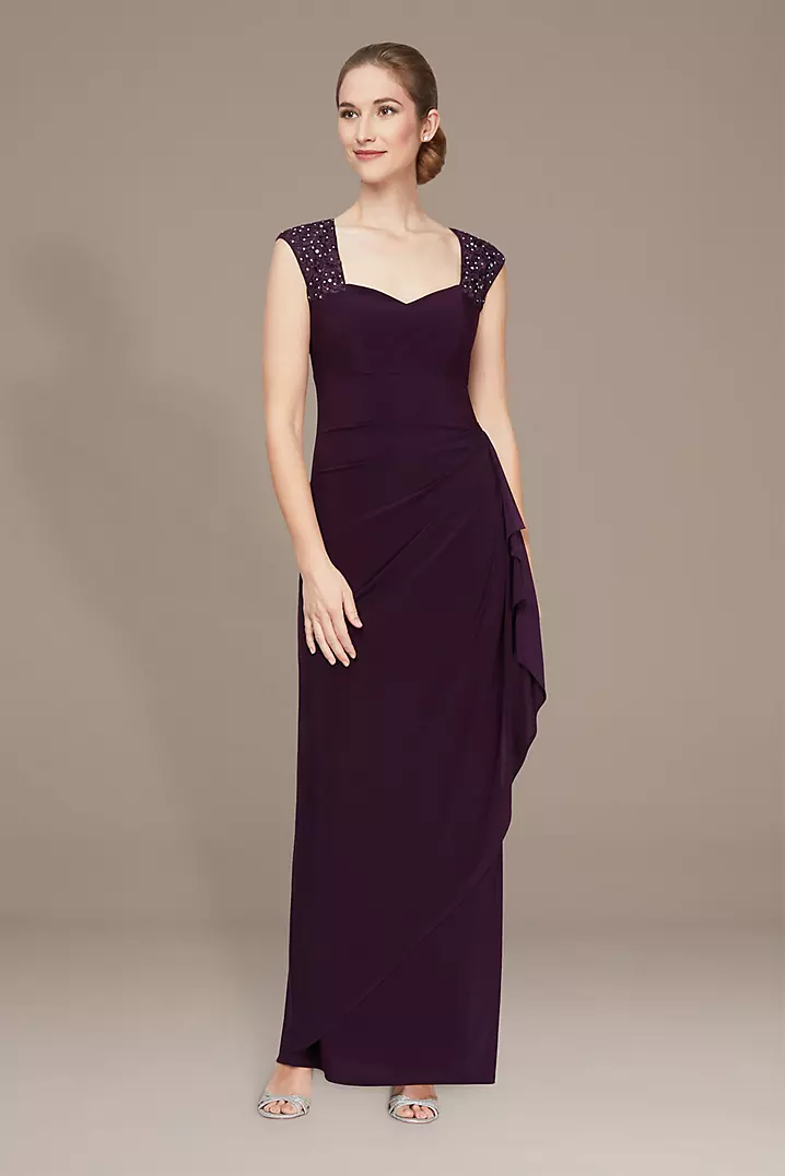 Petite Embellished Sleeve Dress with Tulip Skirt | David's Petite Embellished Sleeve Dress with Tulip Skirt | David's