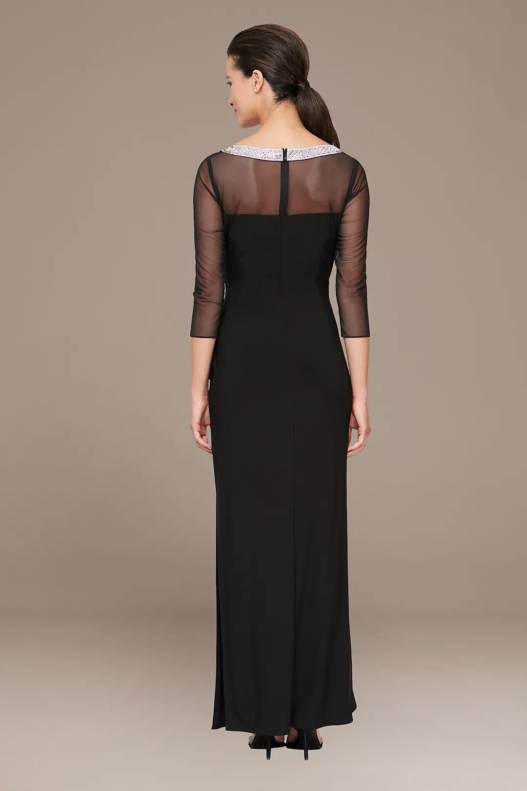 Petite Ruched Sheath with Beaded Illusion Neckline Image 2