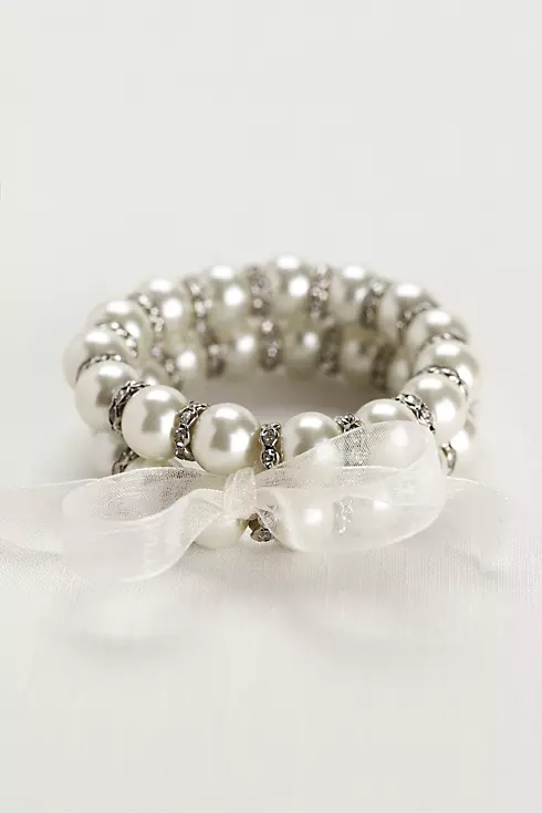 Ribbon Tied Pearl and Crystal Bead Bracelets Image 1
