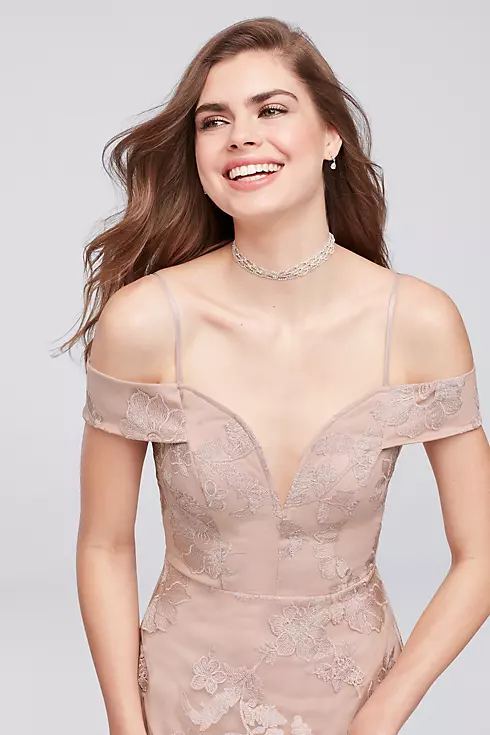 Embroidered Mesh Off-the-Shoulder A-Line Gown Image 3