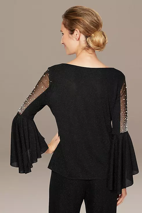 Metallic Knit Blouse with Beaded Illusion Sleeves Image 2