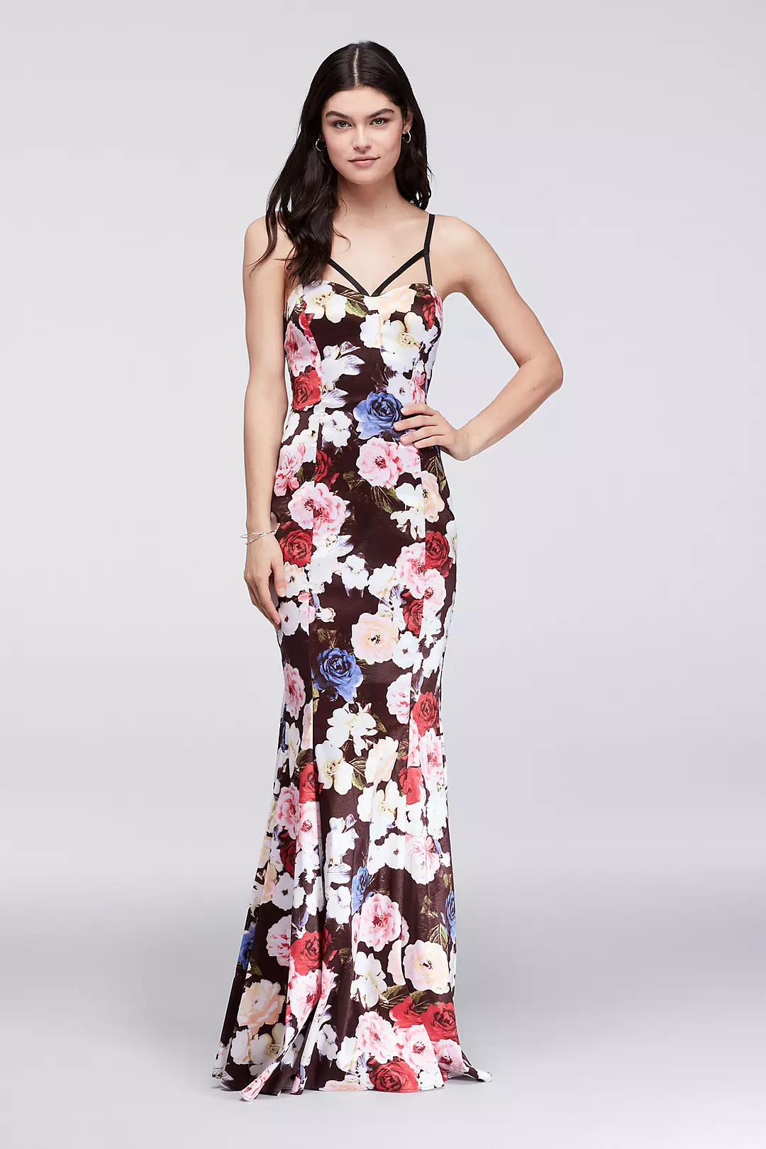 Floral Taffeta Mermaid Gown with Strappy Bodice  Image