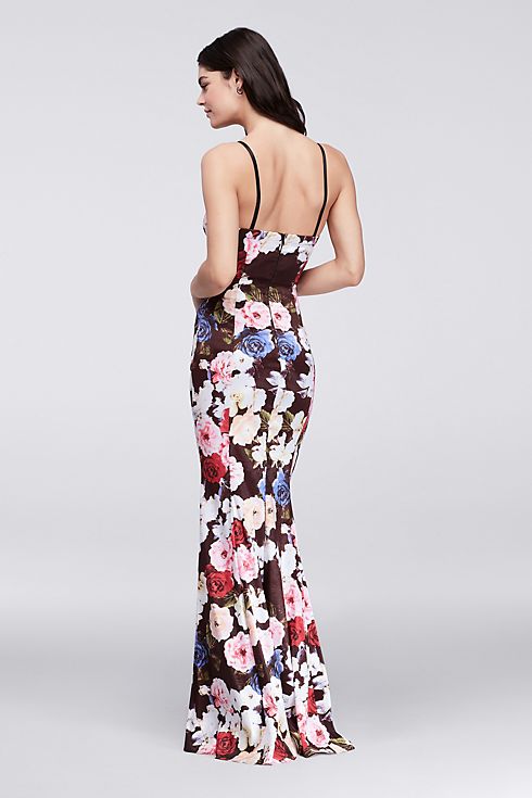 Floral Taffeta Mermaid Gown with Strappy Bodice  Image 2