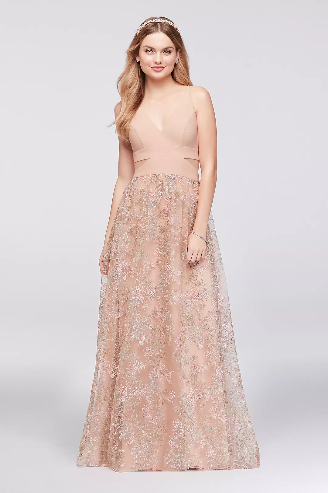 Jersey Ball Gown with Embroidered Mesh Skirt Image