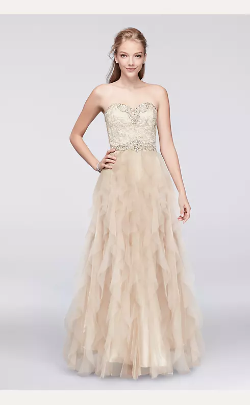 Beaded Ball Gown with Cascading Mesh Skirt Image 1