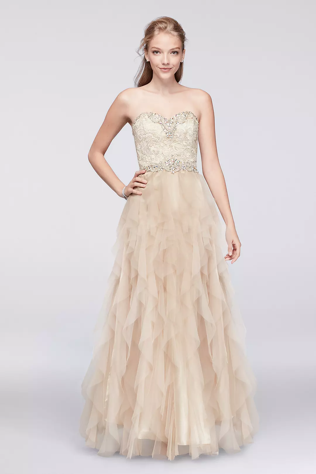 Beaded Ball Gown with Cascading Mesh Skirt Image
