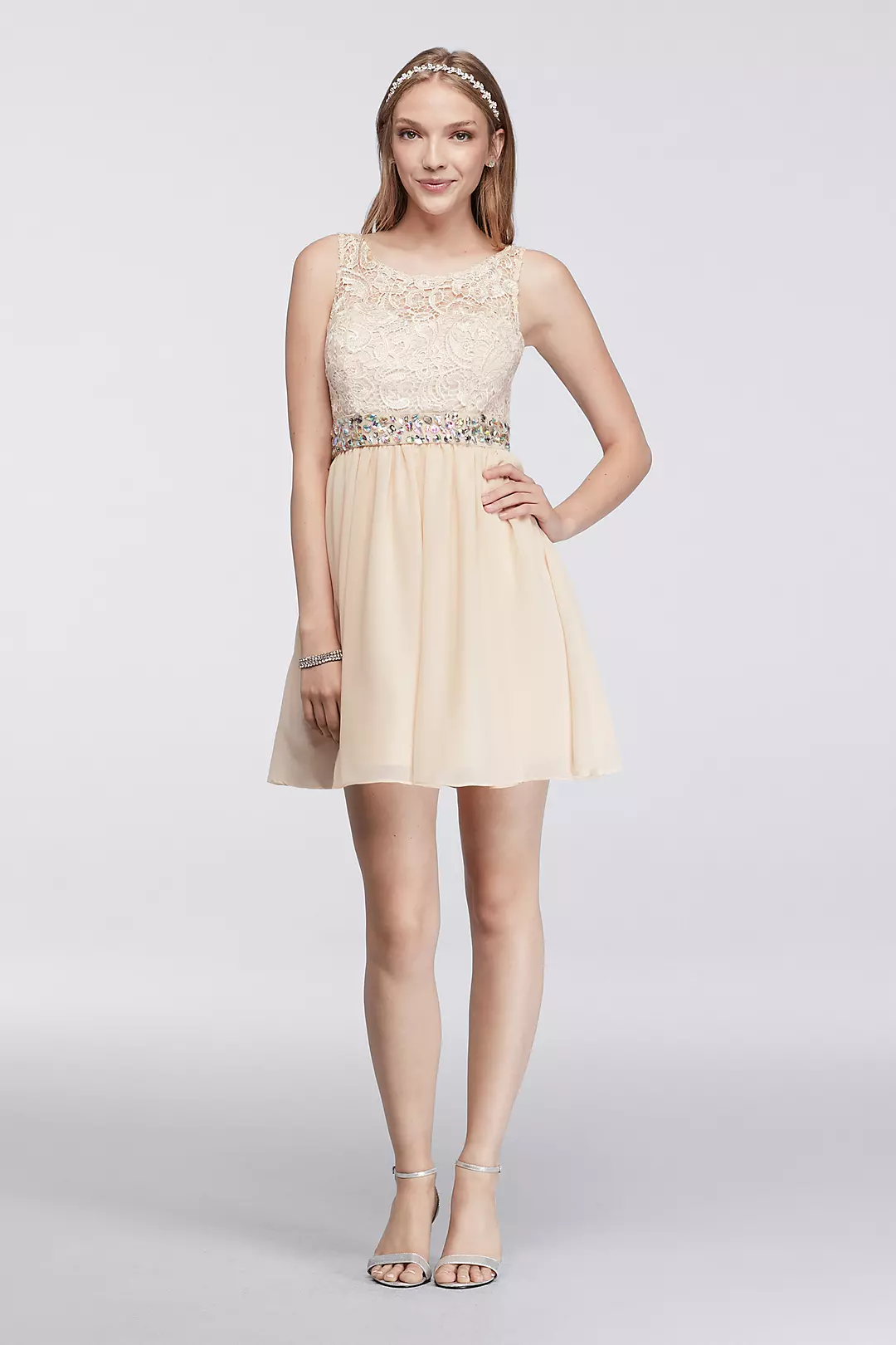 Sleeveless Homecoming Dress with Lace Bodice Image