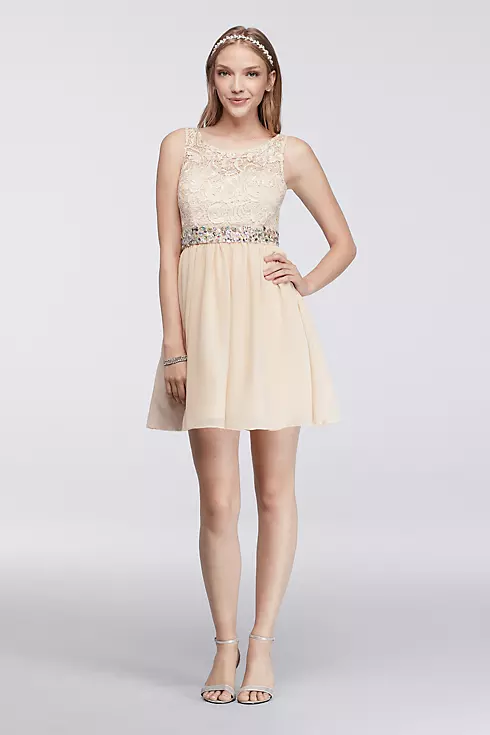Sleeveless Homecoming Dress with Lace Bodice Image 1