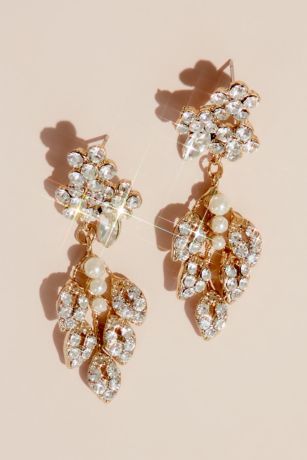 Crystal and Pearl Leaf Motif Earrings