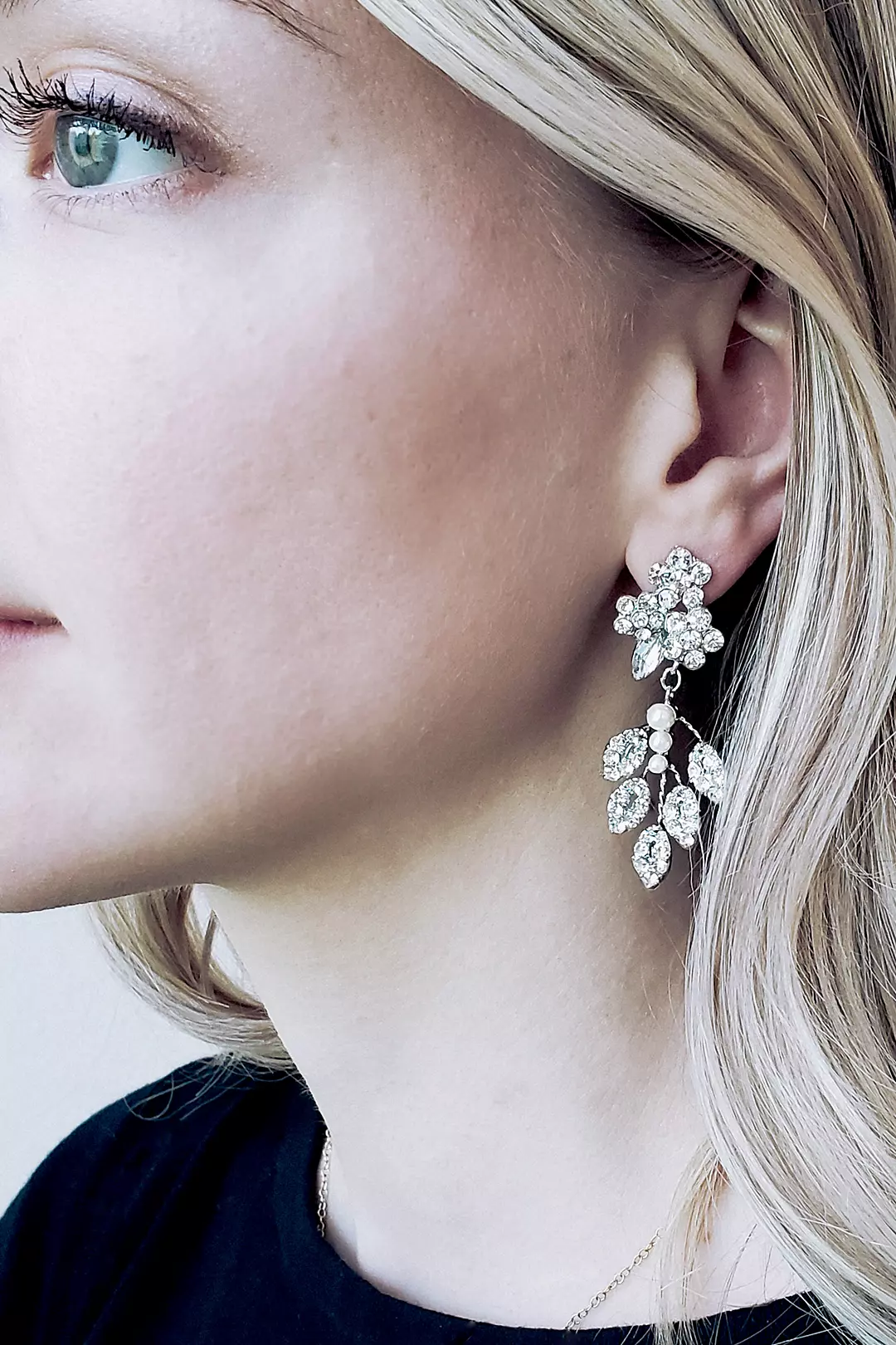 Crystal and Pearl Leaf Motif Earrings Image
