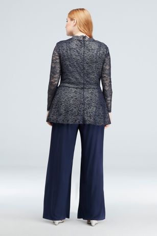 pantsuit gathered metallic lace floral plus