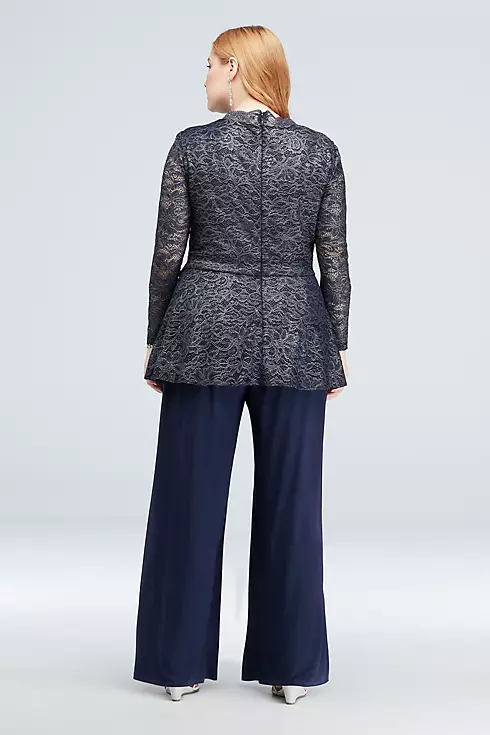 Gathered Floral Metallic Lace Plus Size Pantsuit Image 2