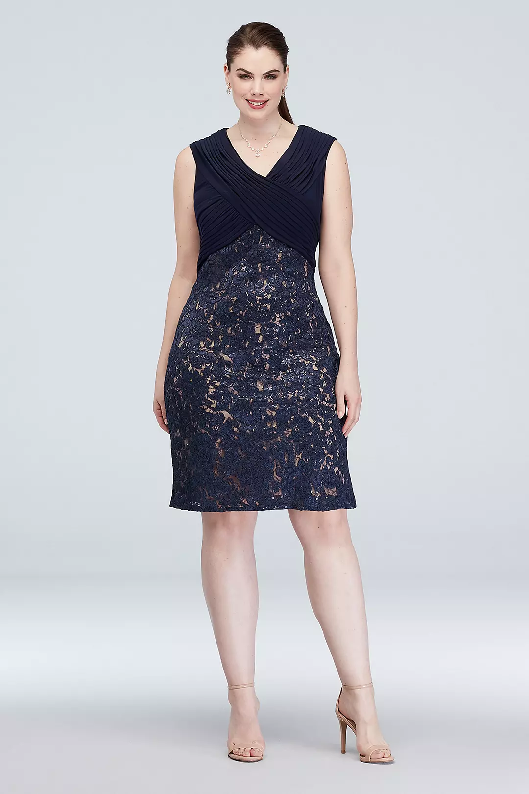 Sequin Embroidered Portrait Collar Plus Size Dress Image
