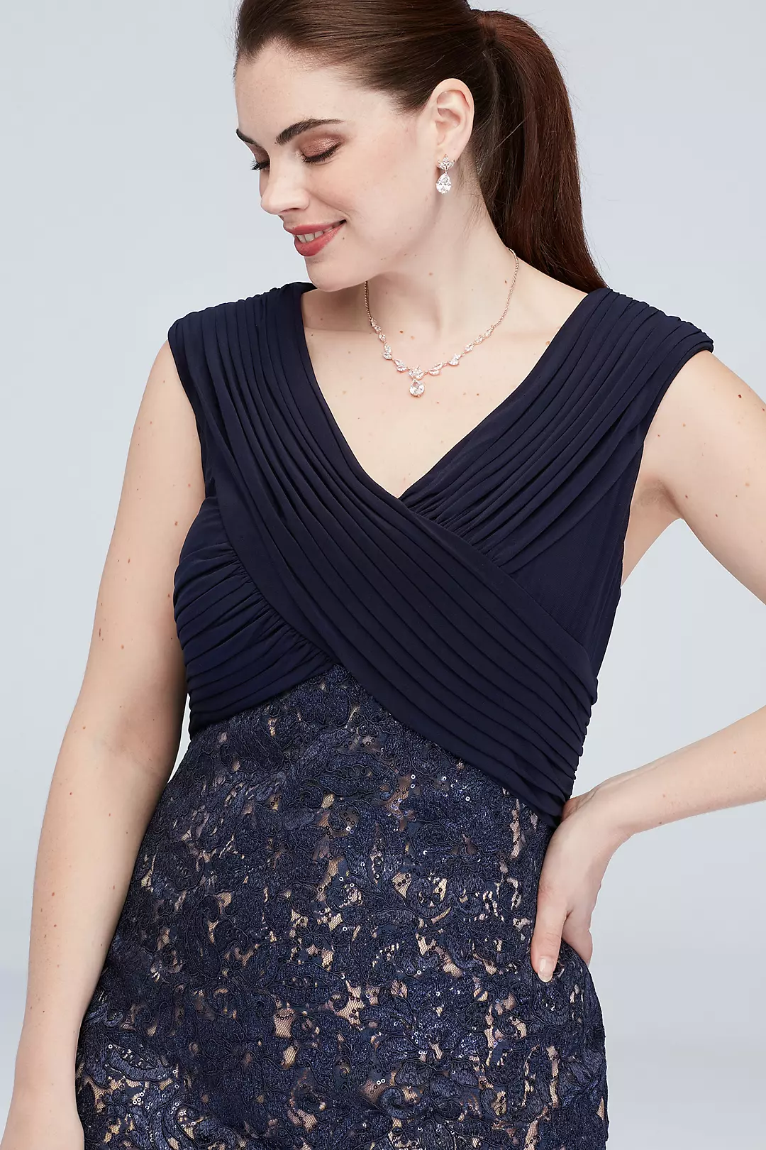 Sequin Embroidered Portrait Collar Plus Size Dress Image 3