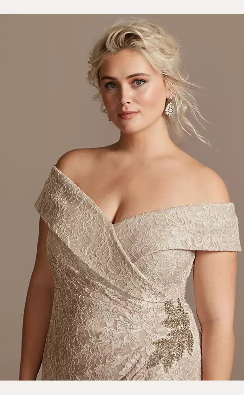 Off the Shoulder Lace Gown with Embellished Detail Image 3