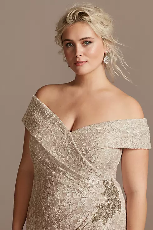 Off the Shoulder Lace Gown with Embellished Detail Image 3