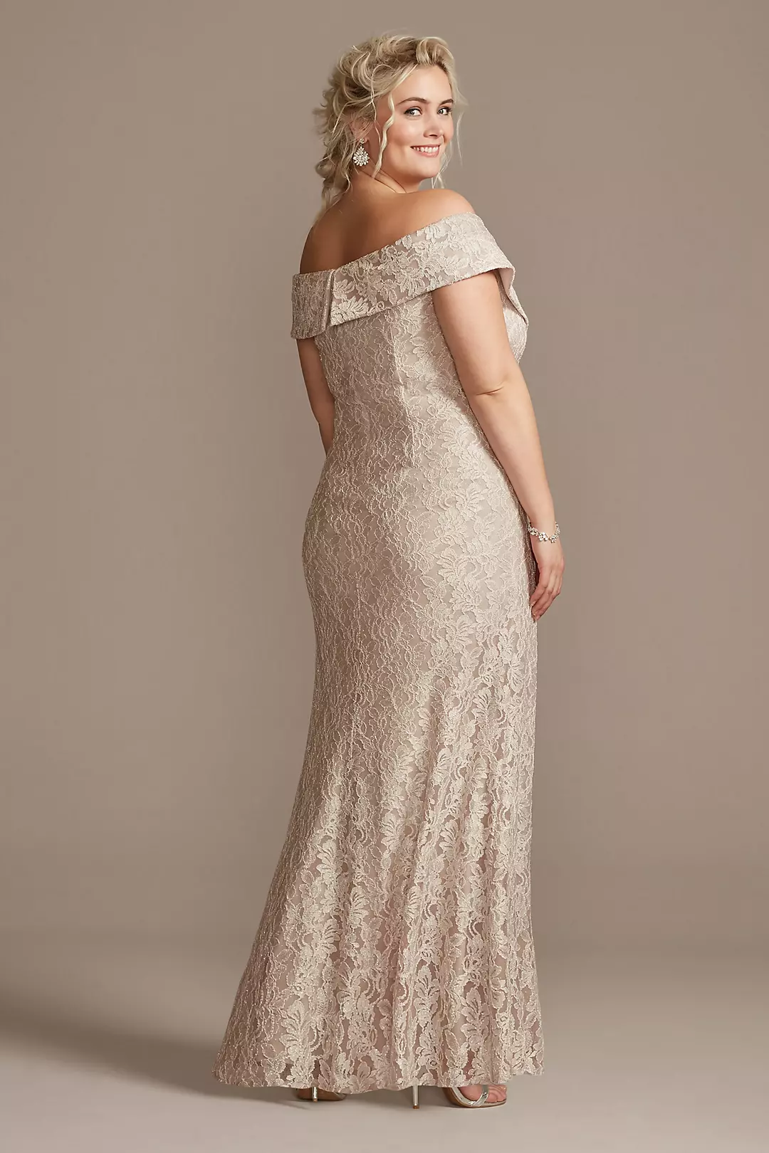 Off the Shoulder Lace Gown with Embellished Detail Image 2