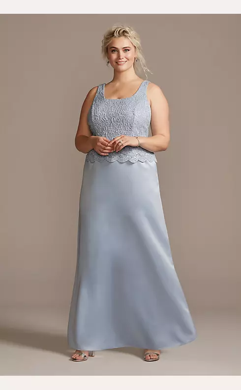Scalloped Glitter Lace Dress with Satin Skirt Image 3