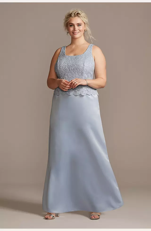 Scalloped Glitter Lace Dress with Satin Skirt Image 3
