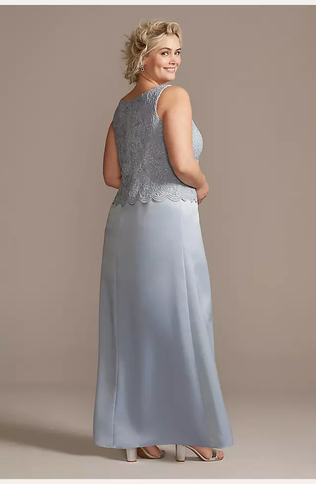 Scalloped Glitter Lace Dress with Satin Skirt Image 4
