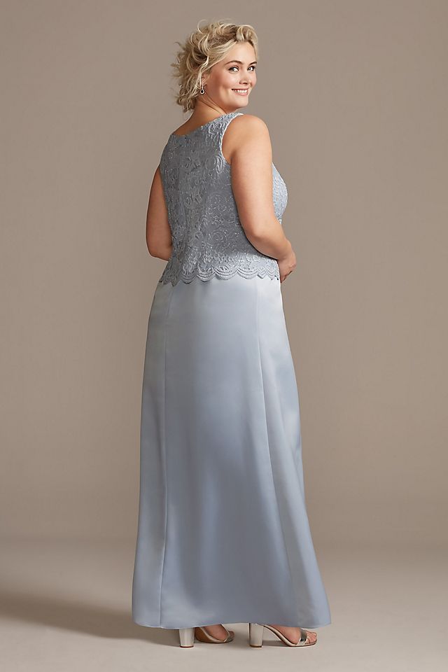 Scalloped Glitter Lace Dress with Satin Skirt Image 4