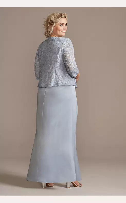 Scalloped Glitter Lace Dress with Satin Skirt Image 2