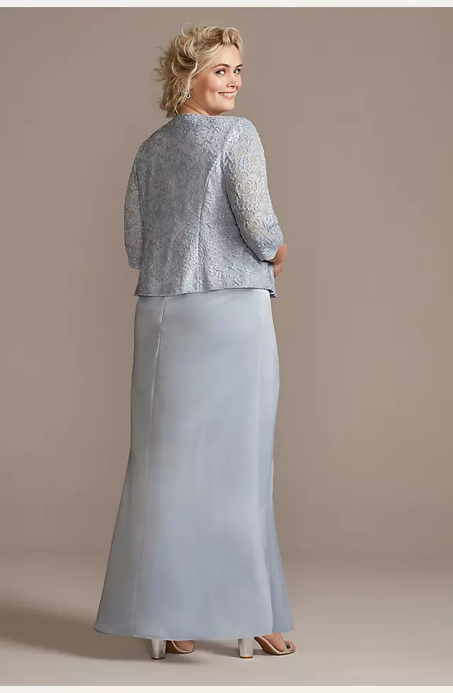 Scalloped Glitter Lace Dress with Satin Skirt Image 2