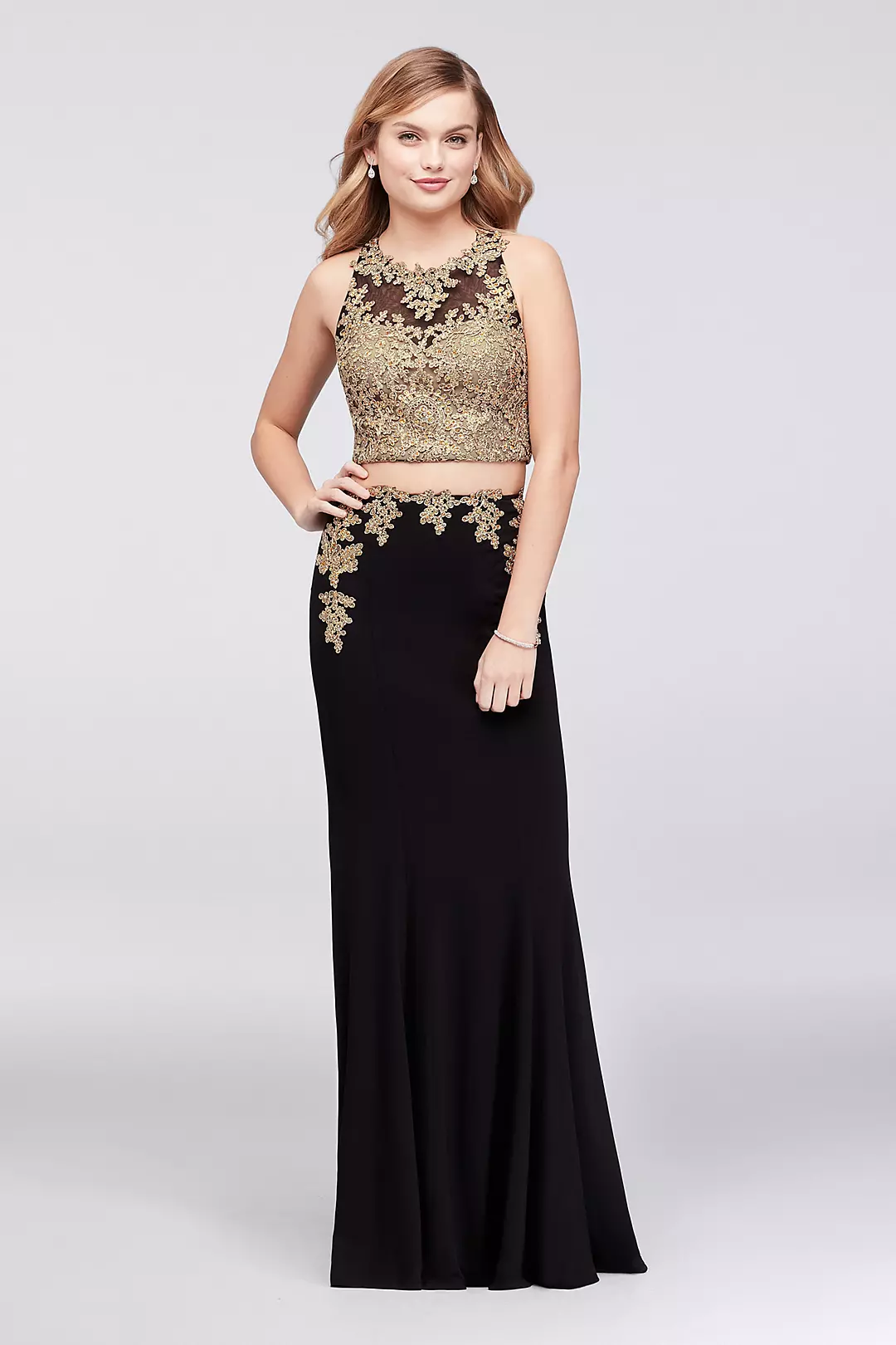 Corded Lace Applique Jersey Two-Piece Dress Image