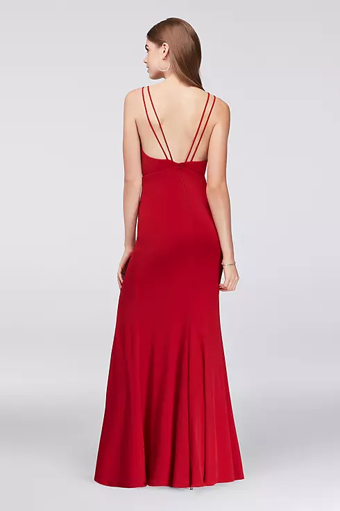 Double Strap Plunging Neckline Jersey Sheath Gown Image 2