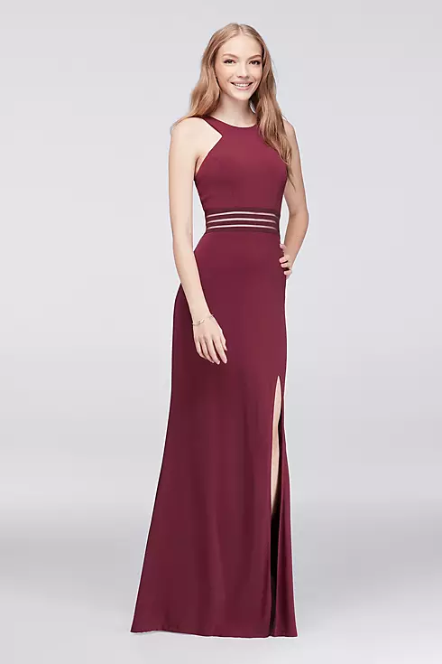 High-Neck Jersey Dress with Illusion Stripe Waist Image 1