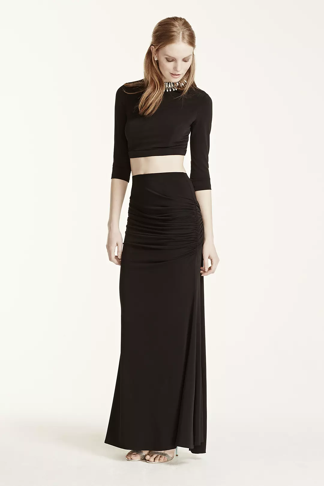 Two Piece Beaded Collar Crop with Jersey Skirt Image