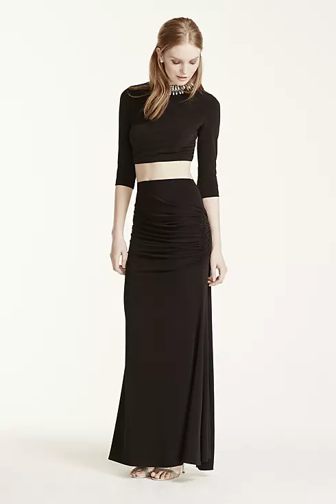Two Piece Beaded Collar Crop with Jersey Skirt Image 1