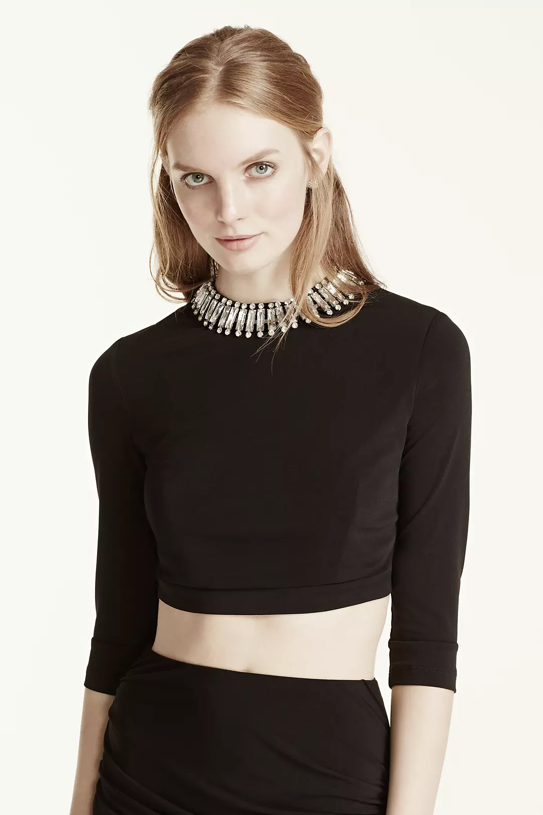 Two Piece Beaded Collar Crop with Jersey Skirt Image 2