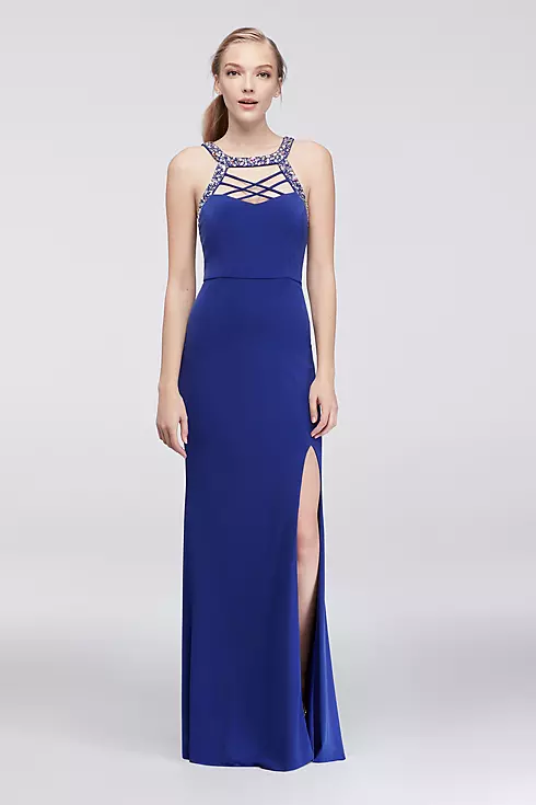 Crisscross Bodice Sheath Dress with Jewel Details Image 1