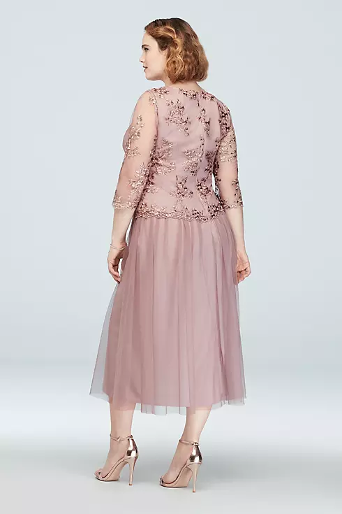 3/4 Sleeve Embroidered Tea-Length Plus Size Dress Image 2