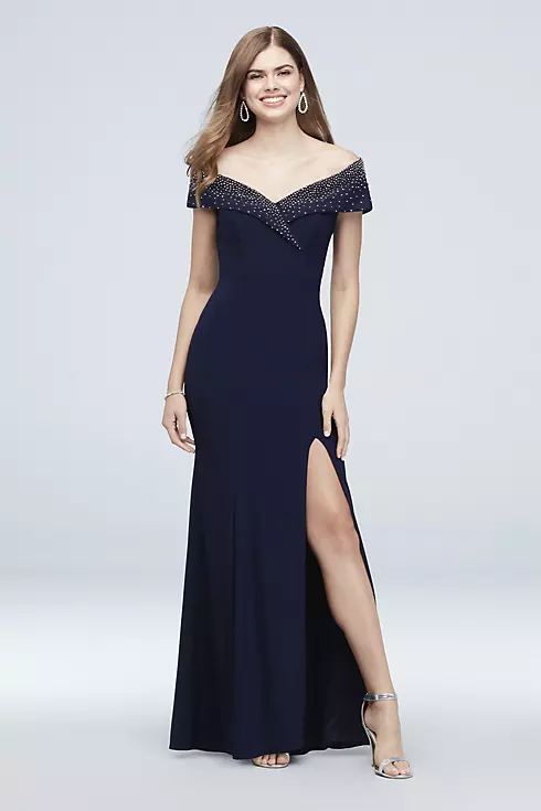 Beaded Jersey Off-the-Shoulder Dress with Lapel Image 1