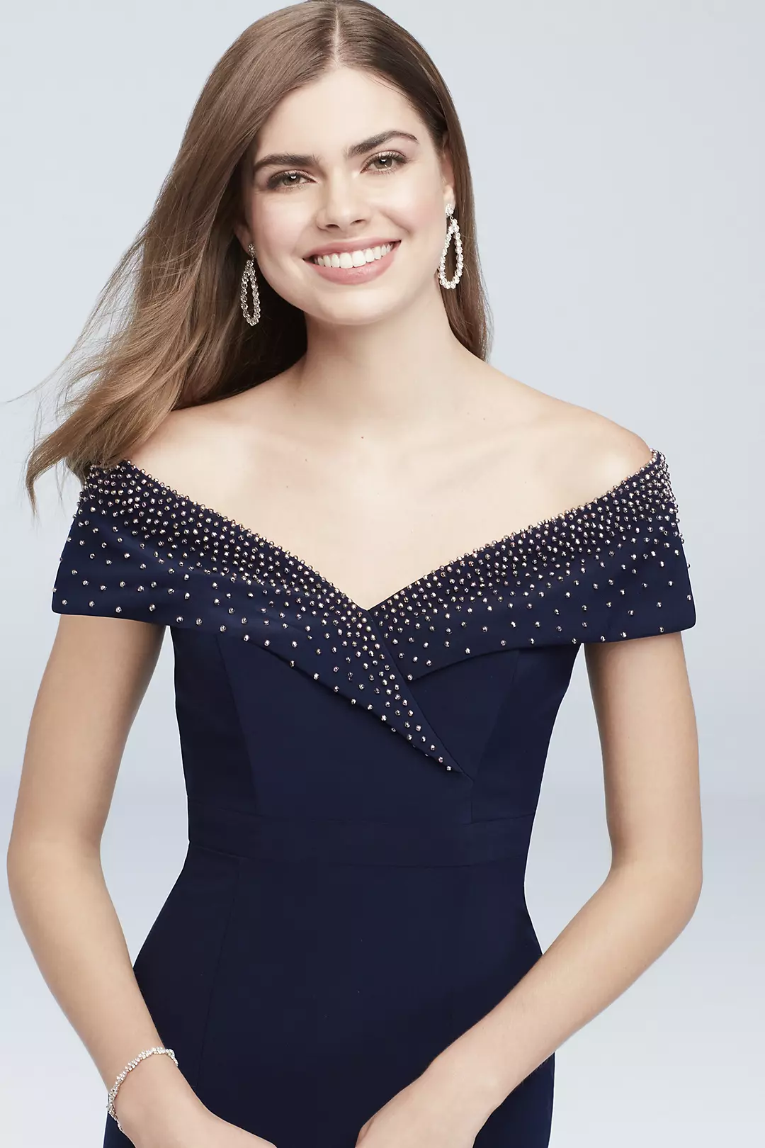 Beaded Jersey Off-the-Shoulder Dress with Lapel Image 3