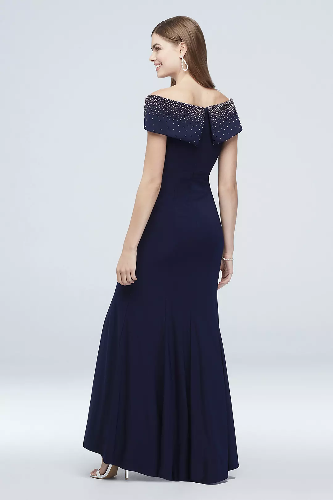 Beaded Jersey Off-the-Shoulder Dress with Lapel Image 2